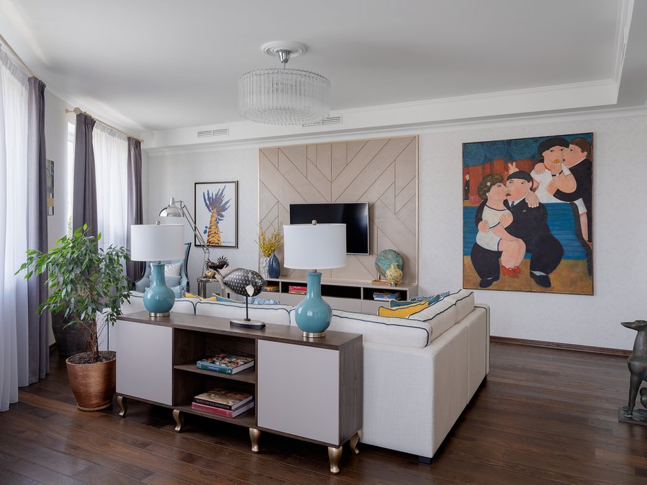 Фотография: Гостиная в стиле Современный, Эклектика, Квартира, Проект недели, Москва, 4 и больше, Более 90 метров, Наталья Мукасьян – фото на INMYROOM