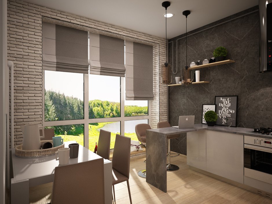 Фотография: Кухня и столовая в стиле Современный, Скандинавский, Квартира, Проект недели, Новая Москва, Евгения Потапова, Антон Белов, ARTTUNDRA, 1 комната, 40-60 метров, Монолитно-кирпичный, ЖК «Андерсен» – фото на INMYROOM