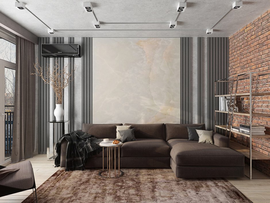 Фотография: Гостиная в стиле Лофт, Квартира, Проект недели, Евгения Ермолаева, EEDS, 2 комнаты, 60-90 метров, Монолитно-кирпичный, ЖК Квартал 9/18 – фото на INMYROOM