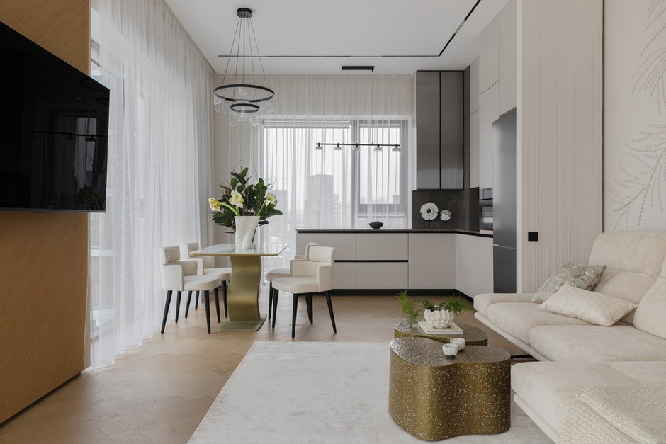 Фотография: Кухня и столовая в стиле Современный, Квартира, Проект дня, Монолитный дом, 3 комнаты, Более 90 метров, Эксклюзивные проекты, Оксана Галактионова, минимализм с элементами современного дизайна – фото на INMYROOM