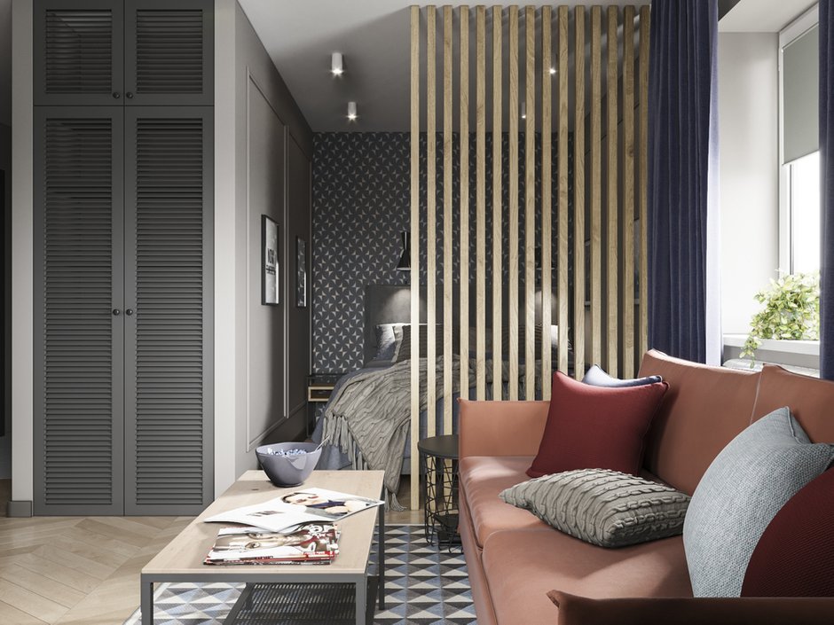 Фотография: Гостиная в стиле Современный, Малогабаритная квартира, Квартира, Проект недели, «Атмосфера», Монолитный дом, 1 комната, до 40 метров, Алена Еременко, Ярославль, ПРЕМИЯ INMYROOM – фото на INMYROOM