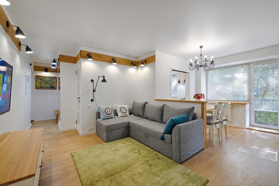 Фотография: в стиле , Интерьер комнат, Дизайн интерьера, Переделка, интерьер квартиры для сдачи в аренду, интерьер квартиры под аренду, ремонт в хрущевке, интерьер квартиры, переделка хрущевки, Хрущевка, 40-60 метров, квартира в аренду, квартира в хрущевке, переделка типовой квартиры – фото на INMYROOM