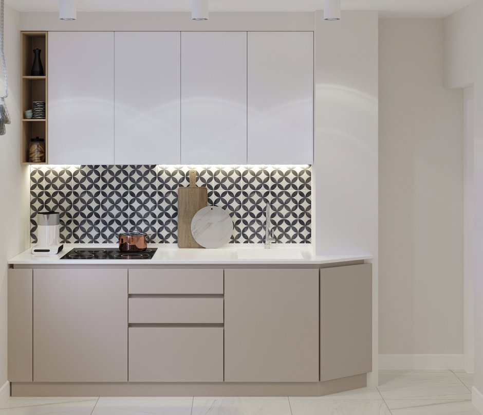 Фотография: Кухня и столовая в стиле Современный, Квартира, Проект недели, Москва, Бежевый, Серый, ИКЕА, Панельный дом, 3 комнаты, 60-90 метров, Ольга Артамцева – фото на INMYROOM