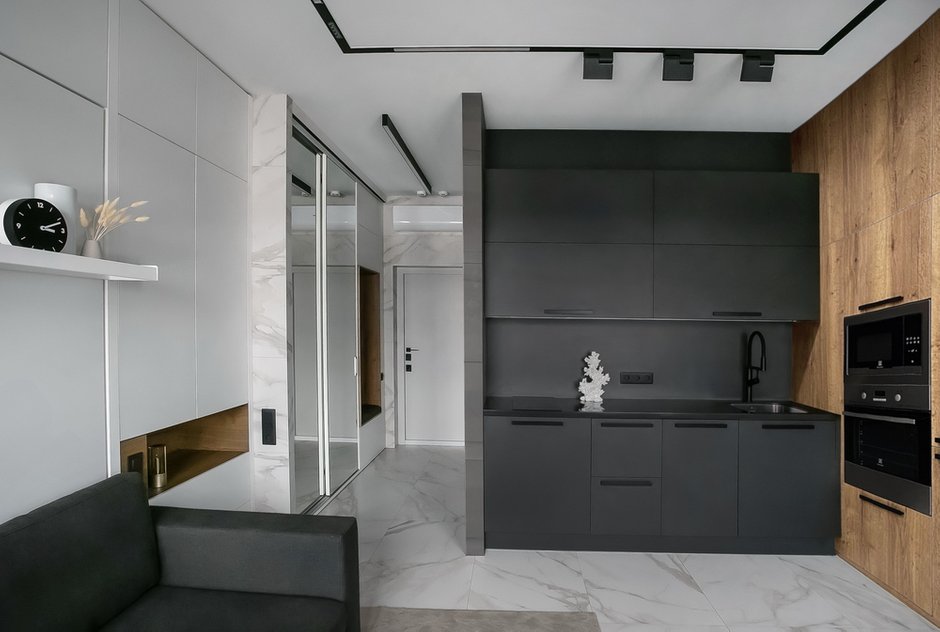 Фотография:  в стиле , Квартира, Интерьер комнат, Дизайн интерьера, Переделка, как оформить студию, интерьер студии, как бюджетно оформить студию, дизайн квартиры студии, как оформить маленькую студию, как оформить квартиру студию, планировка студии, квартира-студия, студийная планировка, как оформить спальное место в студии, как из типовой квартиры сделать студию, до 40 метров, Виталий Мясников, идеи для студии, переделка квартиры, дизайн студии, переделка студии, студия дизайн, маленькая студия – фото на INMYROOM