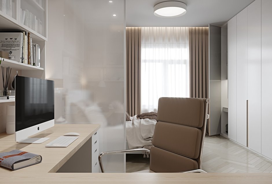 Фотография: Спальня в стиле Современный, Квартира, Проект недели, Москва, Сталинка, 3 комнаты, 60-90 метров, Более 90 метров, Наталья Мердина – фото на INMYROOM