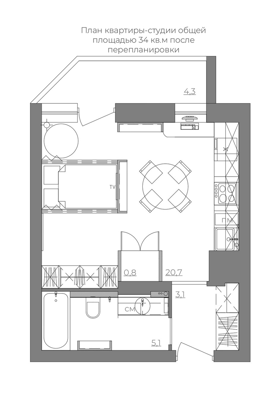 Фотография: Планировки в стиле , Скандинавский, Современный, Малогабаритная квартира, Квартира, Студия, Проект недели, Волгоград, до 40 метров, Анна Букаева – фото на INMYROOM