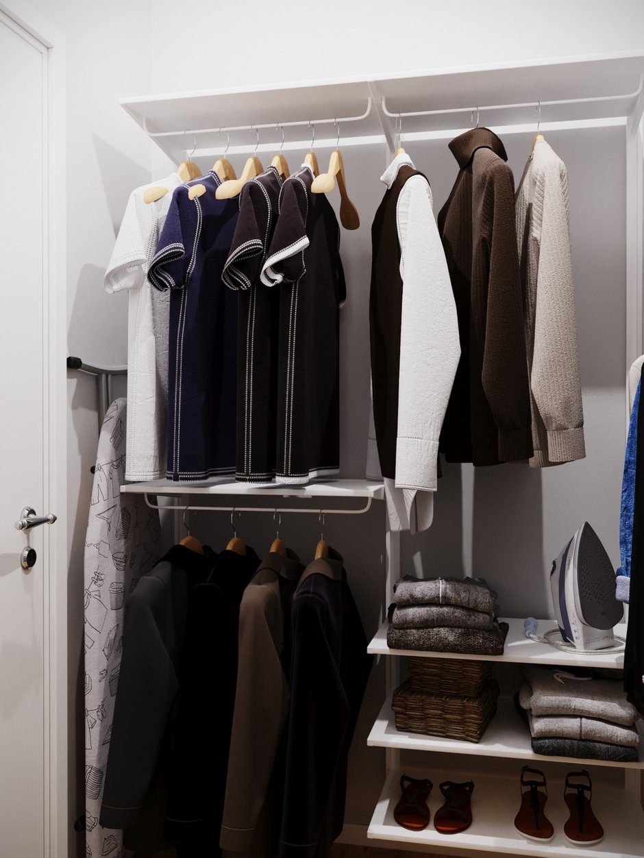 Фотография: Гардеробная в стиле Скандинавский, Квартира, Проект недели, Санкт-Петербург, 1 комната, 40-60 метров, Монолитно-кирпичный, Студия 20:18 – фото на INMYROOM
