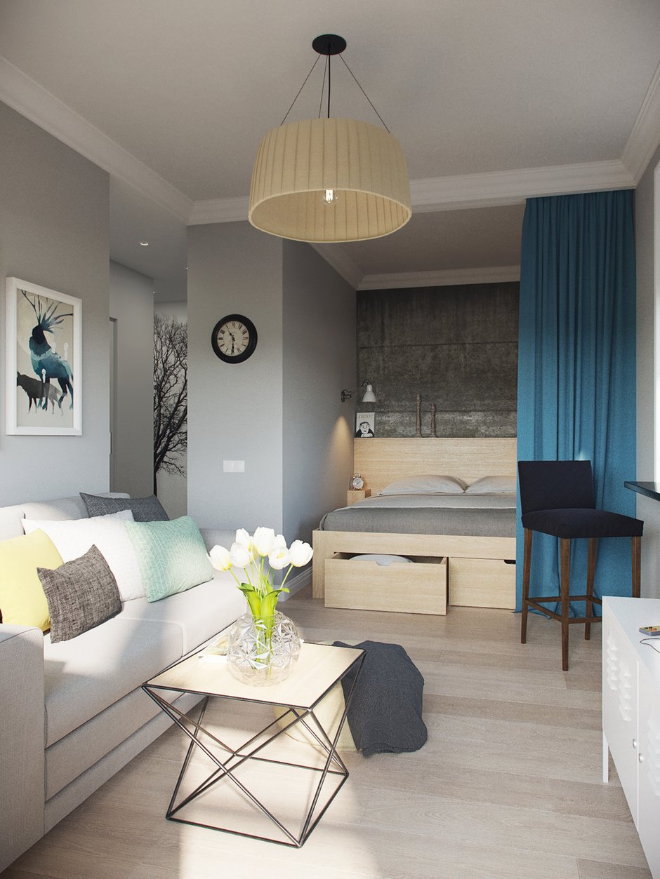 Фотография: Гостиная в стиле Скандинавский, Малогабаритная квартира, Квартира, Проект дня, Москва, Ксения Драпей – фото на INMYROOM