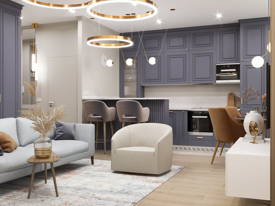 Все системы хранения будут делаться на заказ из-за нестандартных размеров. Кухонный гарнитур спроектировали исходя из запросов заказчицы и стиля готовки в семье.