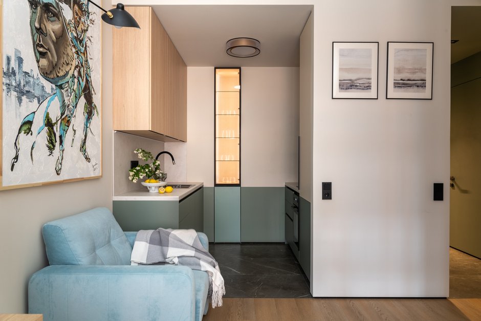 Фото: в стиле, Модерн, Маленькая квартира, Квартира, Проект дня, 1 комната, Монолитный кирпич, Юлия Волкова – фото на INMYROOM