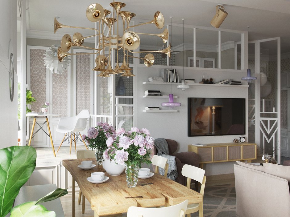 Фотография: Гостиная в стиле Скандинавский, Современный, Квартира, Проект недели, Москва, Сталинка, 3 комнаты, 60-90 метров, Маргарита Рассказова – фото на INMYROOM