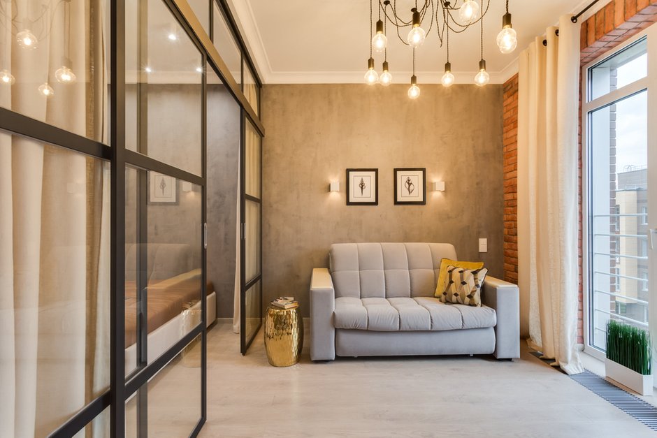 Фотография: Гостиная в стиле Лофт, Квартира, Проект дня, Химки, Вера Николаенко, Монолитный дом, 1 комната, 40-60 метров, ЖК «Мишино» – фото на INMYROOM