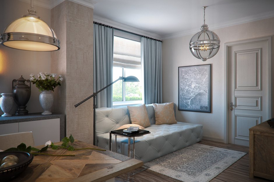 Фотография: Гостиная в стиле Современный, Квартира, Проект недели, Москва, Виктория Киорсак, Монолитный дом, 3 комнаты, 60-90 метров, ЖК «Богородский» – фото на INMYROOM