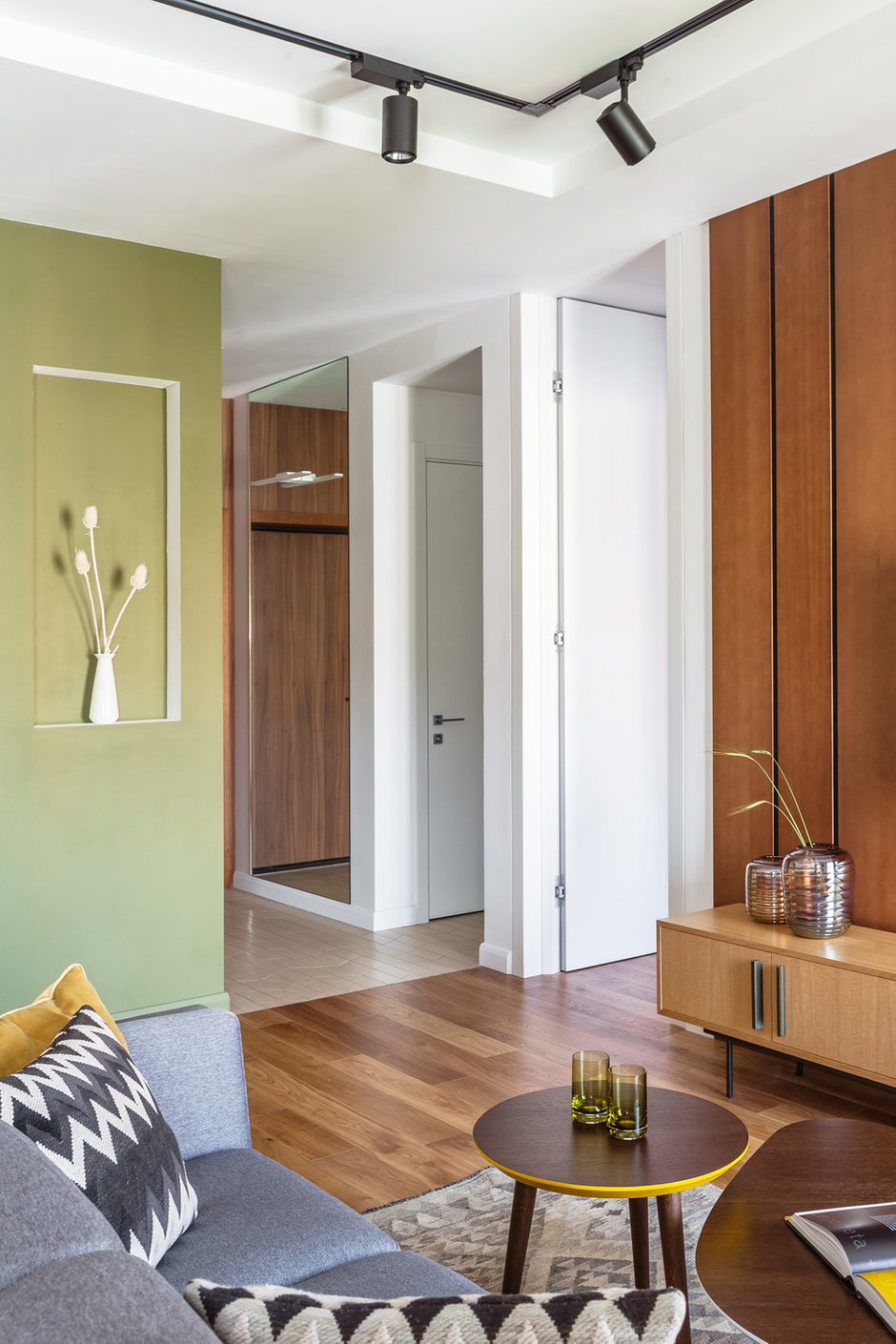 Фотография: Гостиная в стиле Современный, Скандинавский, Квартира, Проект недели, Москва, Монолитный дом, 2 комнаты, 40-60 метров, Anddesign, Александра Дашкевич, Наталья Каримова, ЖК I’am – фото на INMYROOM