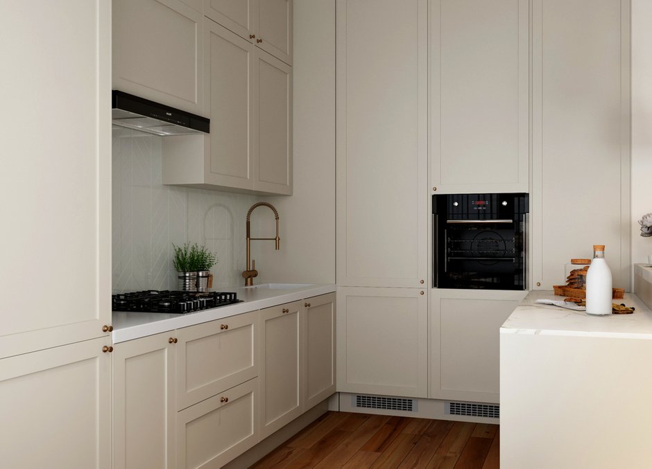 Фотография: Кухня и столовая в стиле Современный, Квартира, Проект дня, Бежевый, Неоклассика, интерьер в стиле современной классики, Тверской район, бежевый интерьер, 3 комнаты, Более 90 метров, Тверская область, Дарья Титова – фото на INMYROOM