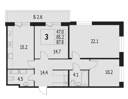 Фотография: Планировки в стиле , Современный, Квартира, Минимализм, Проект недели, Санкт-Петербург, Эко, 3 комнаты, 60-90 метров, Монолитно-кирпичный, Background, ЖК «Жемчужный Фрегат» – фото на INMYROOM