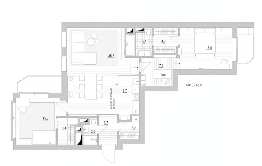 Фотография: Планировки в стиле , Эклектика, Квартира, Россия, Artemide, BoConcept, Gramercy Home, Teak House, Декор, Мебель и свет, Белый, Проект недели, Черный, Москва, Красный, Зеленый, Бежевый, Желтый, Серый, Голубой, Коричневый, MINOTTI, Little Green, Good Look Room, The Rug Company, Dialma Brown, Nаrciso Cantori, Rational, Le Home, Валерия Дзюба, Nido Interiors, кухня за стеклом, четыре комнаты из двушки, классика, лофт и прованс, кабинет в коридоре – фото на INMYROOM