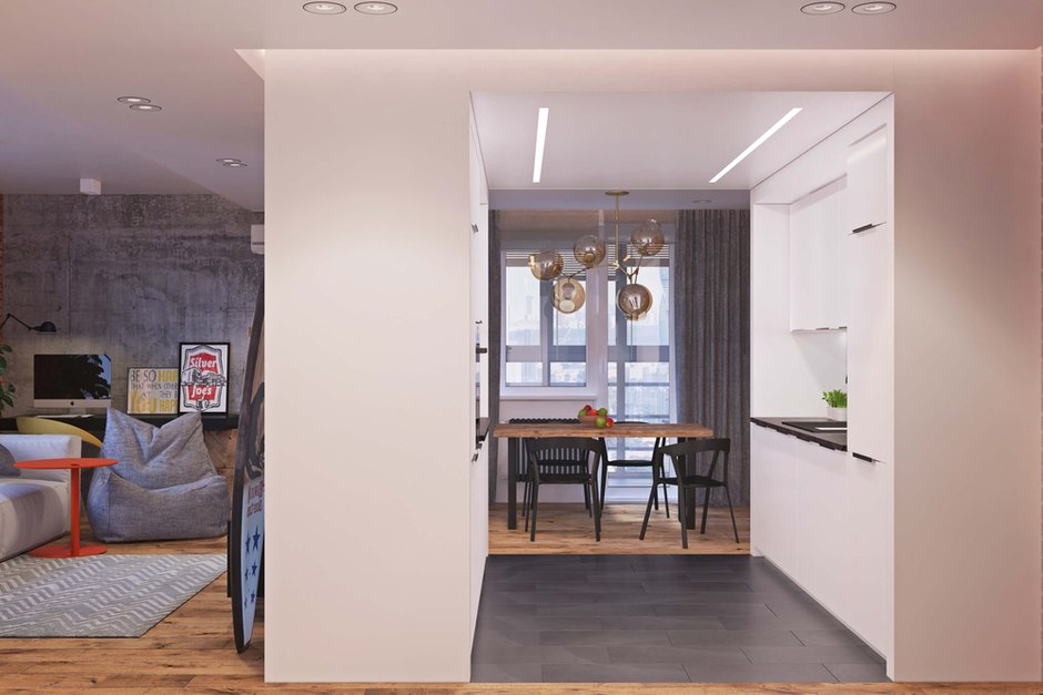 Фотография: Кухня и столовая в стиле Лофт, Квартира, Проект недели, Одинцово, Geometrium, Московская область, Монолитный дом, 2 комнаты, 60-90 метров – фото на INMYROOM