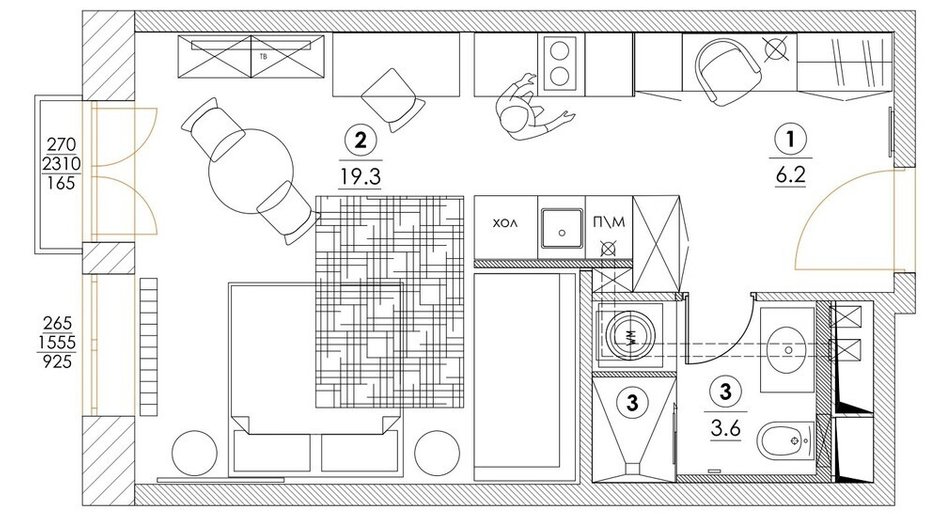 Фотография: в стиле , Малогабаритная квартира, Квартира, Студия, Проект дня, Татьяна Иванова, до 40 метров, Ярославль, современный с элементами ретро, фото интерьера, дизайн интерьера фото – фото на INMYROOM
