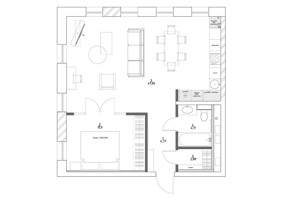 Фотография: Планировки в стиле , Лофт, Эклектика, Квартира, Минимализм, Проект дня, Черный, Подмосковье, дерево в интерьере, инженерная доска, черный потолок в интерьере, 2 комнаты, 60-90 метров, Монолитно-кирпичный, Анна Сухая, коттеджный поселок Западная Долина – фото на INMYROOM