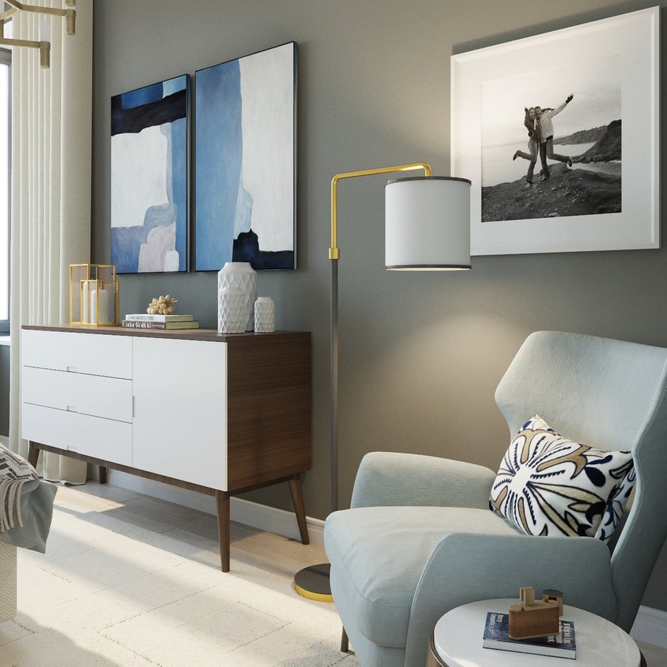 Фотография: Спальня в стиле Скандинавский, Минимализм, Современный, Квартира, Проект недели, Московская область, Одинцовский район, 2 комнаты, 60-90 метров, Монолитно-кирпичный, наталья патрушева, ЖК «Резиденции Сколково» – фото на INMYROOM