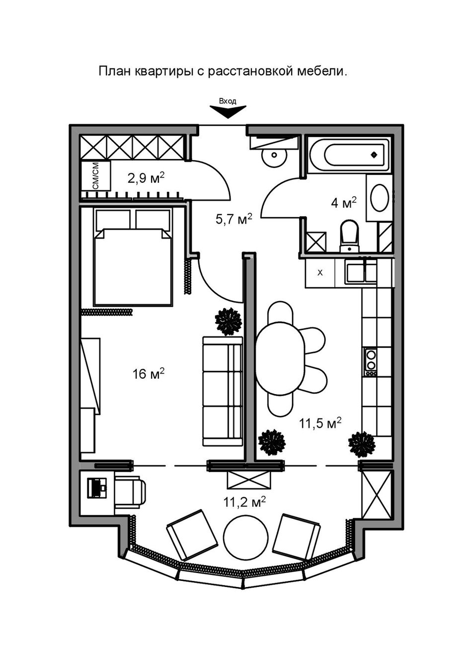 Фотография: Планировки в стиле , Современный, Квартира, Проект недели, Краснодар, Екатерина Кондратюк, Монолитный дом, 1 комната, 40-60 метров – фото на INMYROOM
