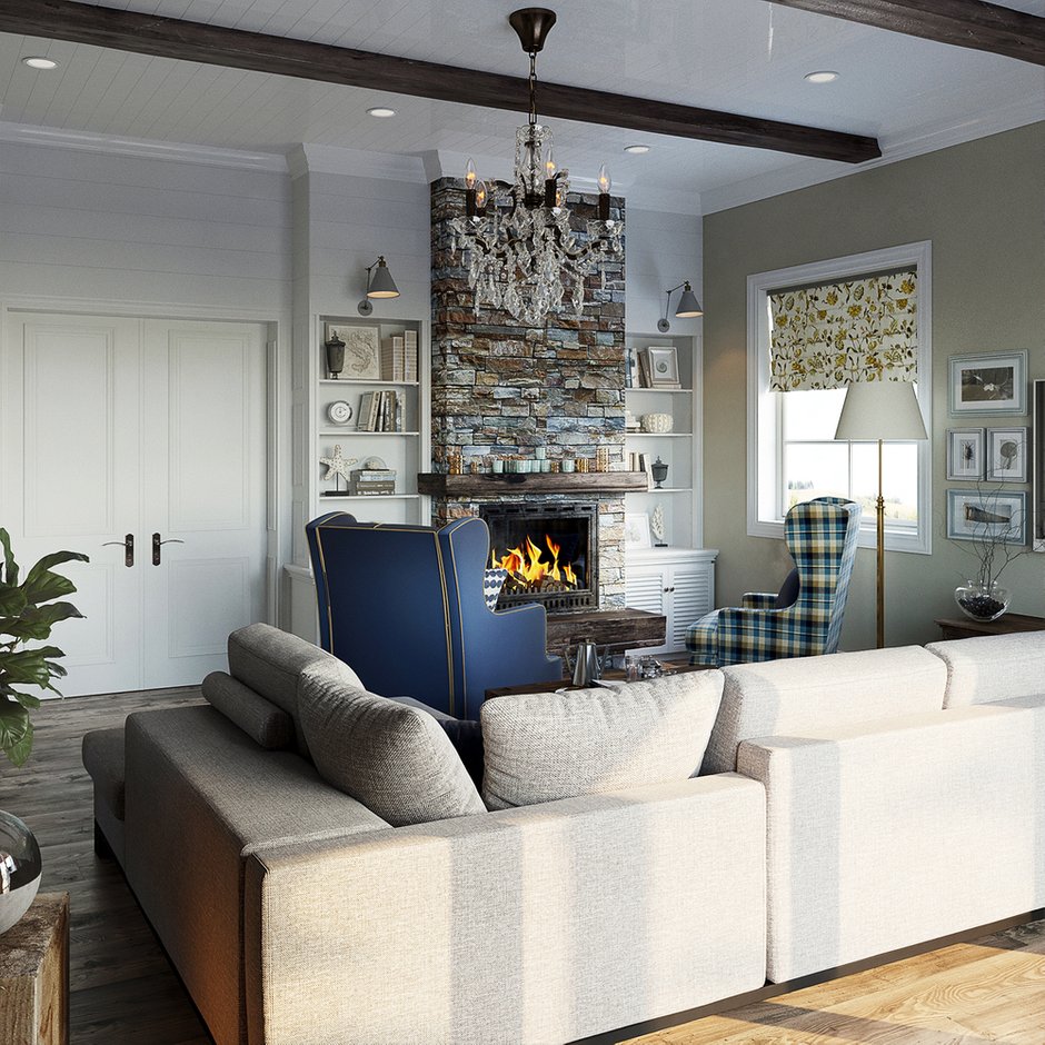 Фотография: Гостиная в стиле Прованс и Кантри, Дом, Проект недели, Дом и дача, Екатеринбург, Юлия Калеми, 4 и больше, Более 90 метров – фото на INMYROOM