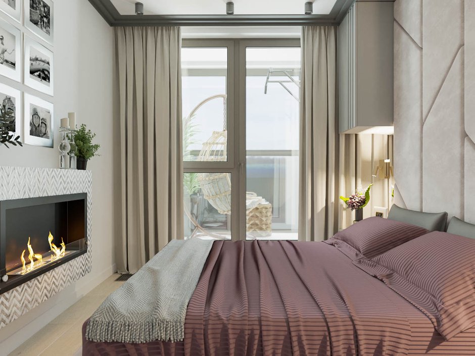 Фотография: Спальня в стиле Современный, Квартира, Проект недели, Москва, Яна Волкова, Юрий Волков, Студия Волковых, 2 комнаты, 40-60 метров, Монолитно-кирпичный, ЖК «Лайнер» – фото на INMYROOM