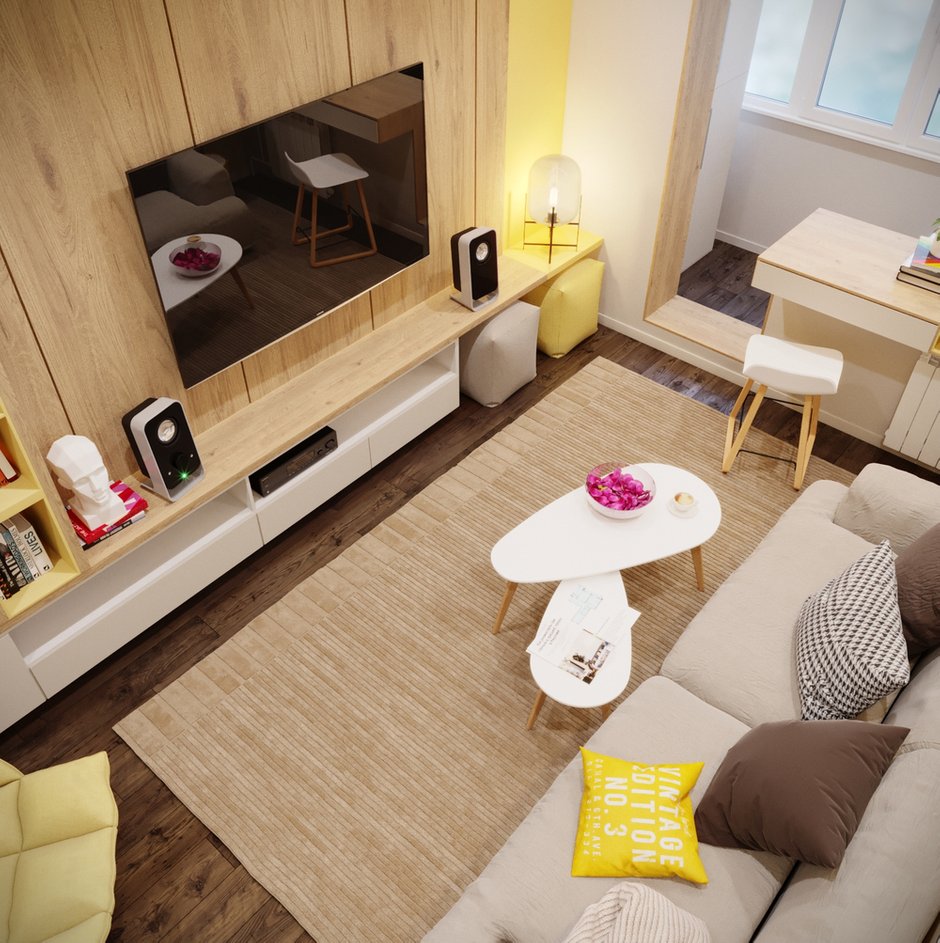 Фотография: Гостиная в стиле Эко, Современный, Квартира, Проект недели, Москва, Панельный дом, 3 комнаты, 60-90 метров, Владислав Седов, LINES – фото на INMYROOM