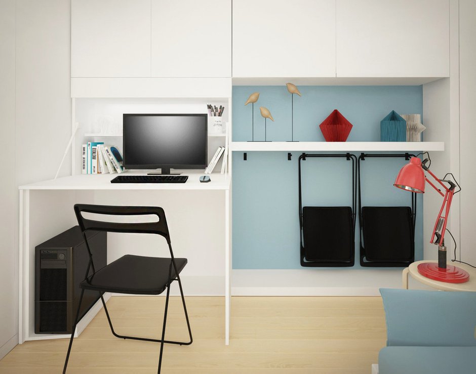 Фотография: Кабинет в стиле Минимализм, Малогабаритная квартира, Квартира, Highland House, Проект недели, Москва, Хрущевка, 1 комната, до 40 метров, Екатерина Матвеева – фото на INMYROOM