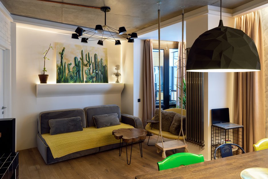 Фотография: Гостиная в стиле Эко, Эклектика, Квартира, Проект недели, Химки, Монолитный дом, 4 и больше, Более 90 метров, Ирина Бородинова, Илья Бирюков, Archibeyou – фото на INMYROOM