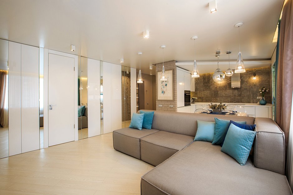 Фотография: Гостиная в стиле Современный, Квартира, Минимализм, Проект недели, новостройка, Свердловская область, Студия 40, Монолитный дом, 2 комнаты, 40-60 метров – фото на INMYROOM