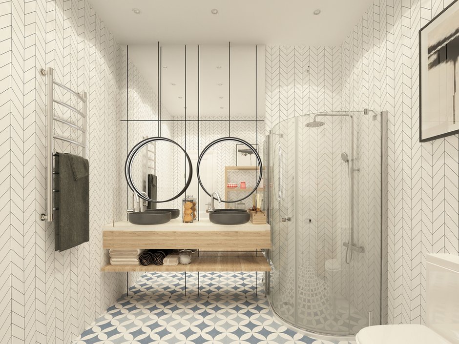 Фотография: Ванная в стиле Современный, Скандинавский, Квартира, Проект дня, Москва, Монолитный дом, 3 комнаты, Более 90 метров, Юлия Кандыбей, ЖК «Дом на Мосфильмовской» – фото на INMYROOM
