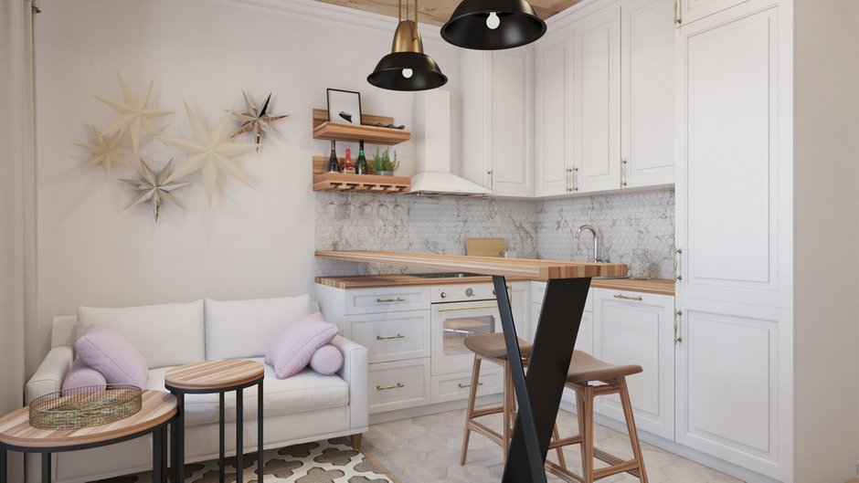 Фотография: Кухня и столовая в стиле Современный, Квартира, Студия, Проект недели, Новая Москва, Евгения Матвеенко, FlatsDesign, Монолитный дом, 40-60 метров, ЖК «Рассказово» – фото на INMYROOM