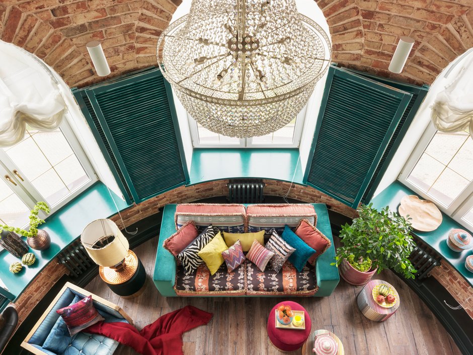 Фотография: Гостиная в стиле Эклектика, Лофт, Квартира, Проект недели, Москва, Монолитный дом, Дарья Василькова, 2 комнаты, 60-90 метров, ЖК Гринфилд – фото на INMYROOM