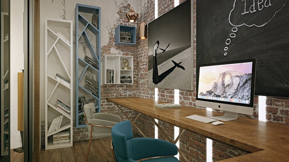 Фотография: Кабинет в стиле Лофт, Эклектика, Проект недели, Подмосковье, Таунхаус, Дарья Василькова – фото на INMYROOM