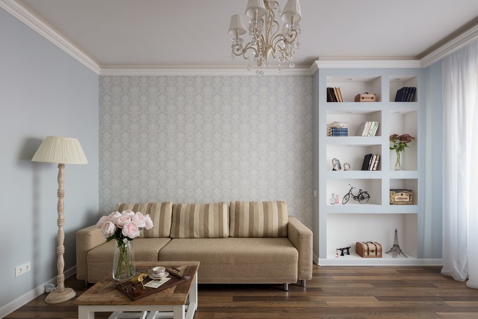 Фотография: Гостиная в стиле Прованс и Кантри, Квартира, Проект недели, Балашиха, Монолитный дом, 2 комнаты, 60-90 метров, Анна Елина – фото на INMYROOM