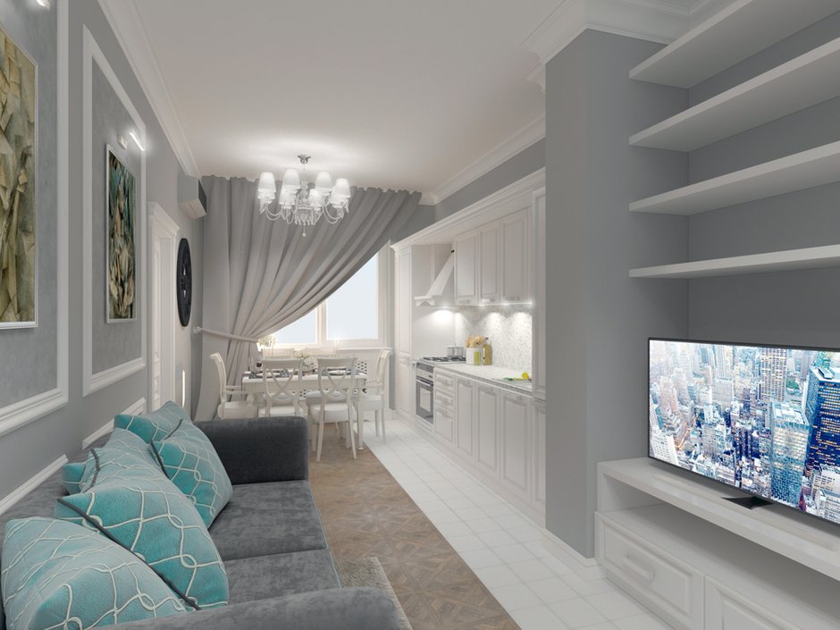 Фотография: Гостиная в стиле Классический, Квартира, Проект недели, Москва, кухня-гостиная, новостройка, Елизавета Корешкова, Beau Interiors, гостиная в прихожей, Монолитный дом, 2 комнаты, 40-60 метров – фото на INMYROOM