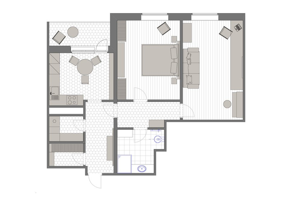 Фотография: Планировки в стиле , Современный, Квартира, Проект недели, Москва, Монолитный дом, 2 комнаты, 60-90 метров, Елена Лазутина – фото на INMYROOM