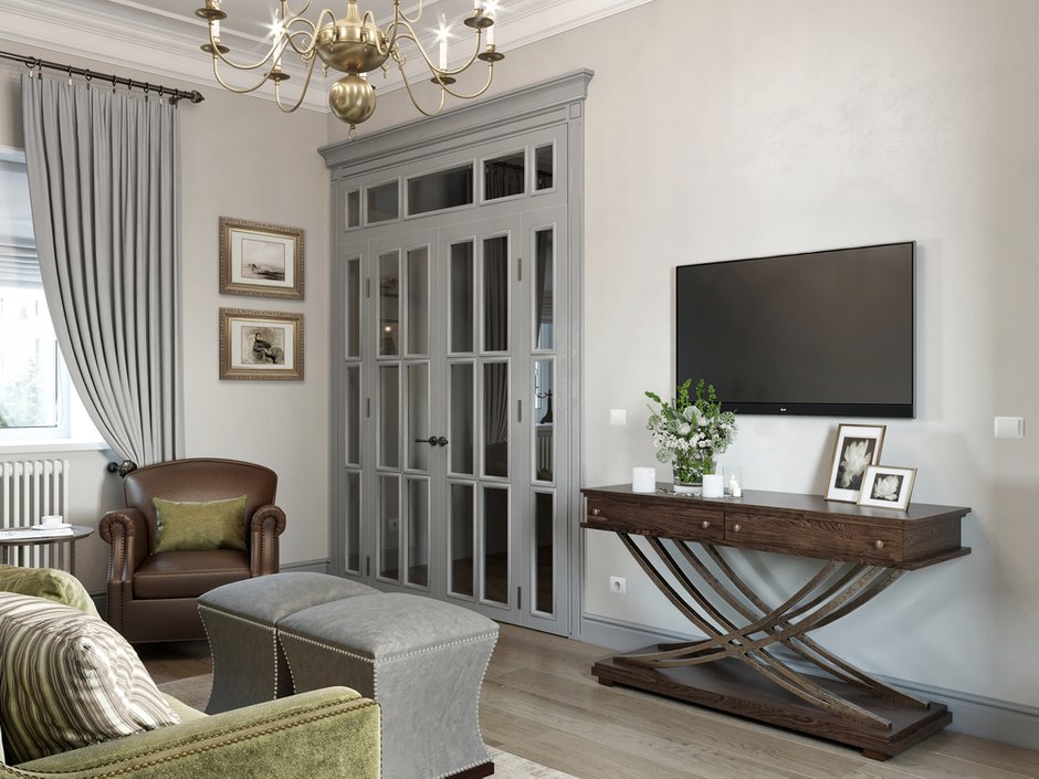 Фотография: Гостиная в стиле Классический, Эклектика, Квартира, Проект недели, Москва, Светлана Старцева, Кирпичный дом, 2 комнаты, 40-60 метров – фото на INMYROOM