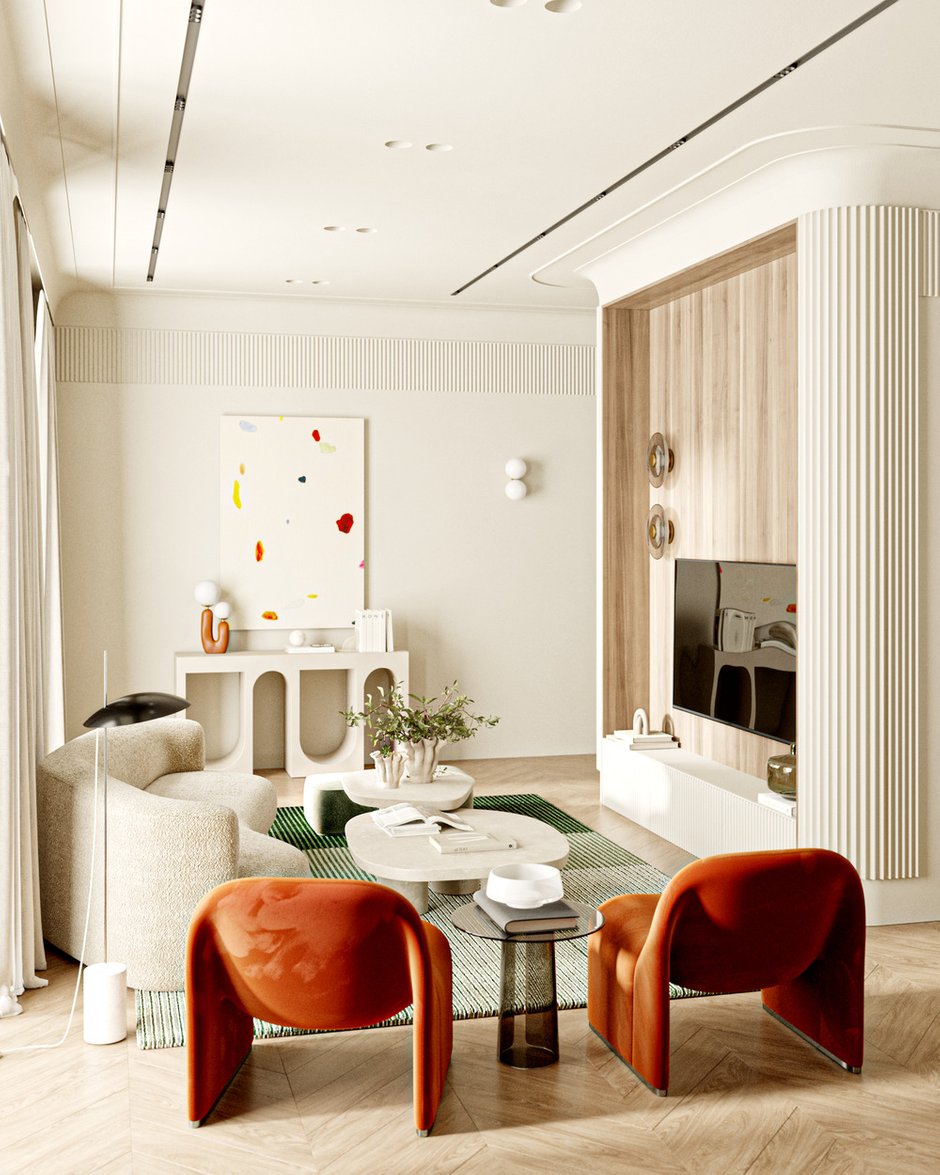 Фотография: Гостиная в стиле Современный, Квартира, Проект недели, Москва, Марина Суворова, Екатерина Русскова, 2 комнаты, 60-90 метров, Attico Interior – фото на INMYROOM