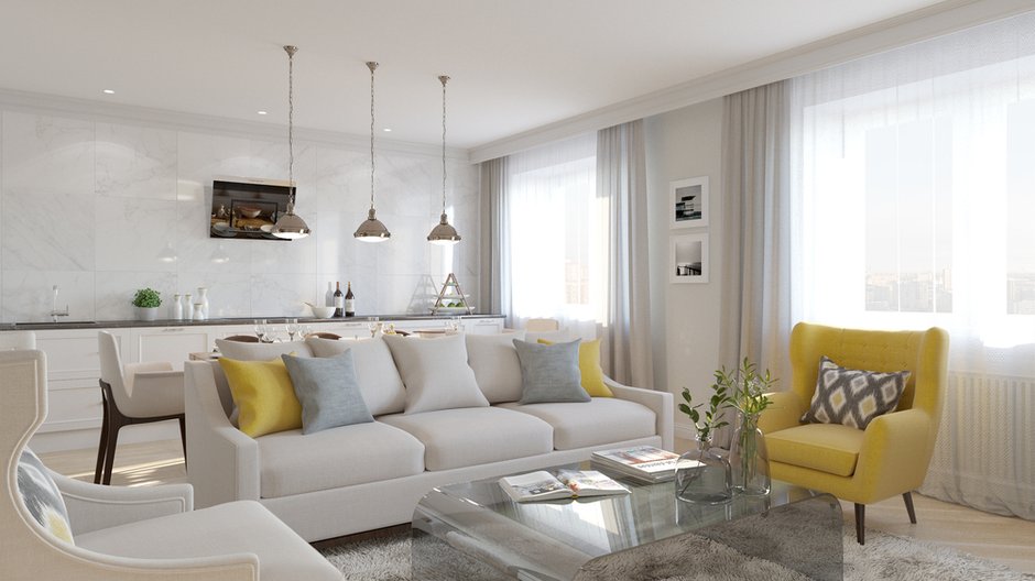 Фотография: Гостиная в стиле Современный, Квартира, Проект недели, Санкт-Петербург, Светлана Гаврилова, новостройка, Монолитный дом, 3 комнаты, Более 90 метров – фото на INMYROOM