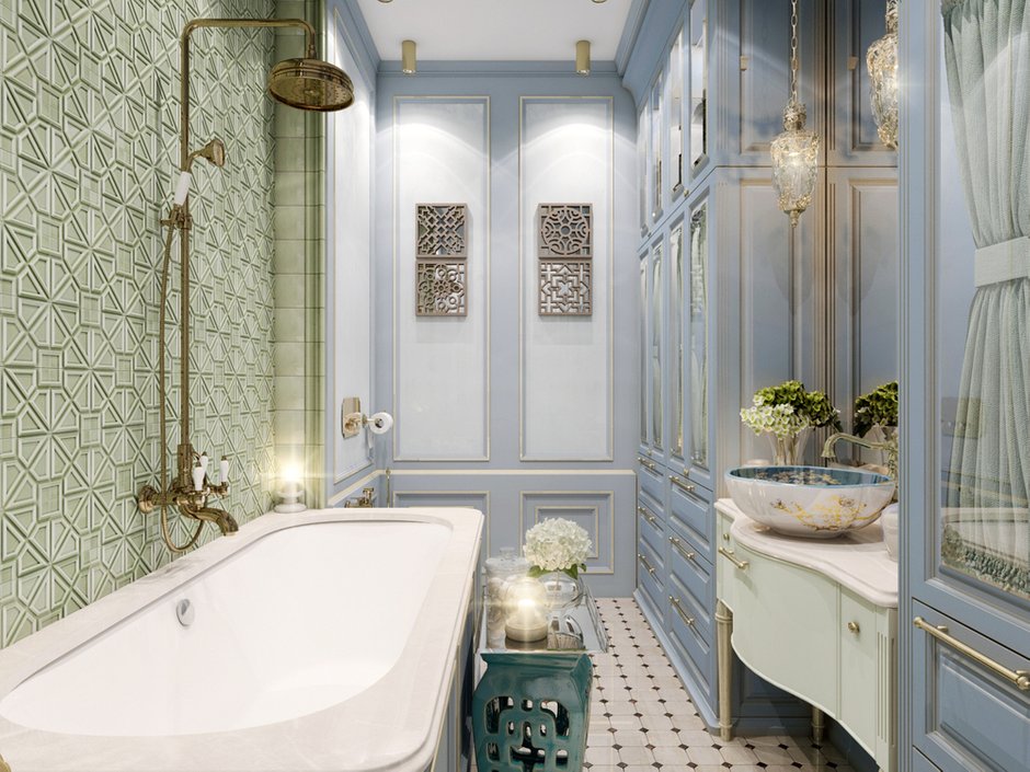 Фотография: Ванная в стиле Классический, Эклектика, Квартира, Проект недели, Москва, Яна Волкова, Юрий Волков, Студия Волковых, новостройка, Монолитный дом, 2 комнаты, 60-90 метров – фото на INMYROOM
