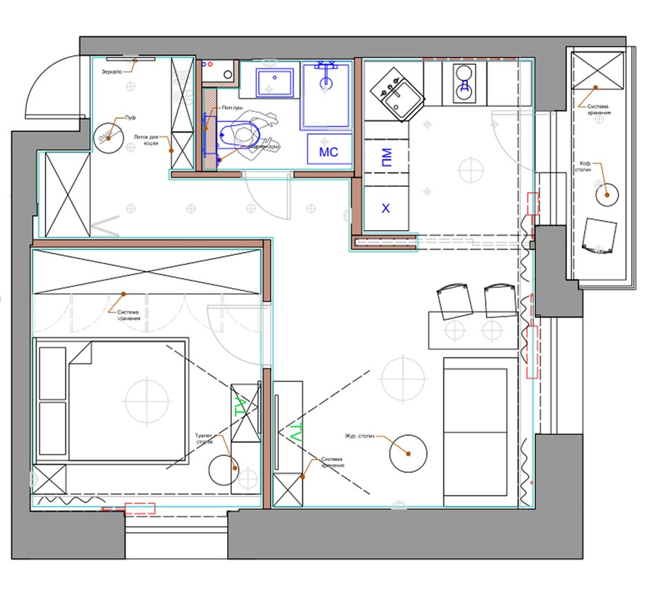 Перепланировка с расстановкой мебели