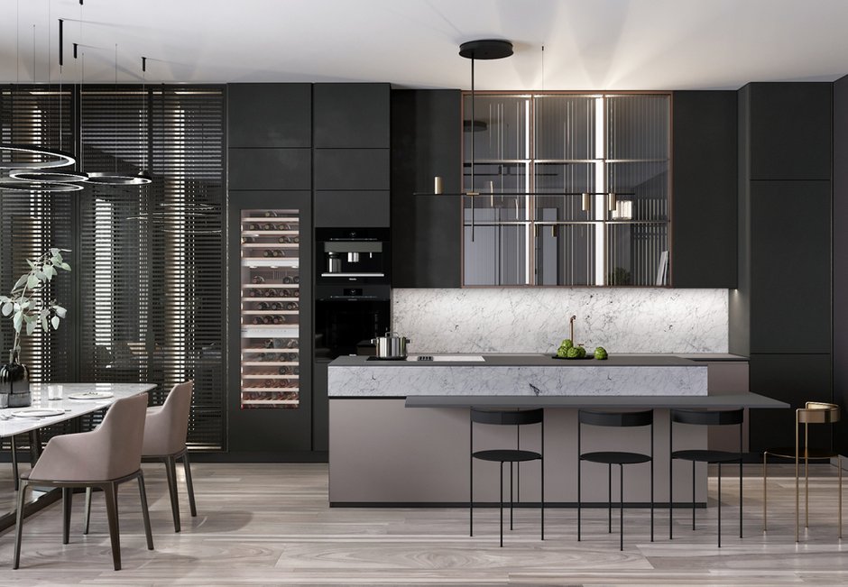 Фотография: Кухня и столовая в стиле Современный, Квартира, Miele, Проект недели, Москва, Quadro room, 4 и больше, Более 90 метров – фото на INMYROOM