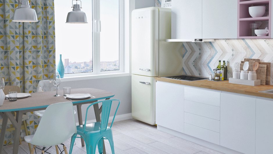 Фотография: Кухня и столовая в стиле Современный, Квартира, Проект недели, 1 комната, 40-60 метров, Монолитно-кирпичный, ЖК «Любимое Домодедово», Домодедово – фото на INMYROOM