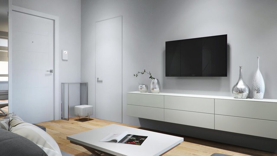 Фотография: Гостиная в стиле Современный, Квартира, Проект недели, Бежевый, Серый, 2 комнаты, 40-60 метров, Олеся Березовская – фото на INMYROOM