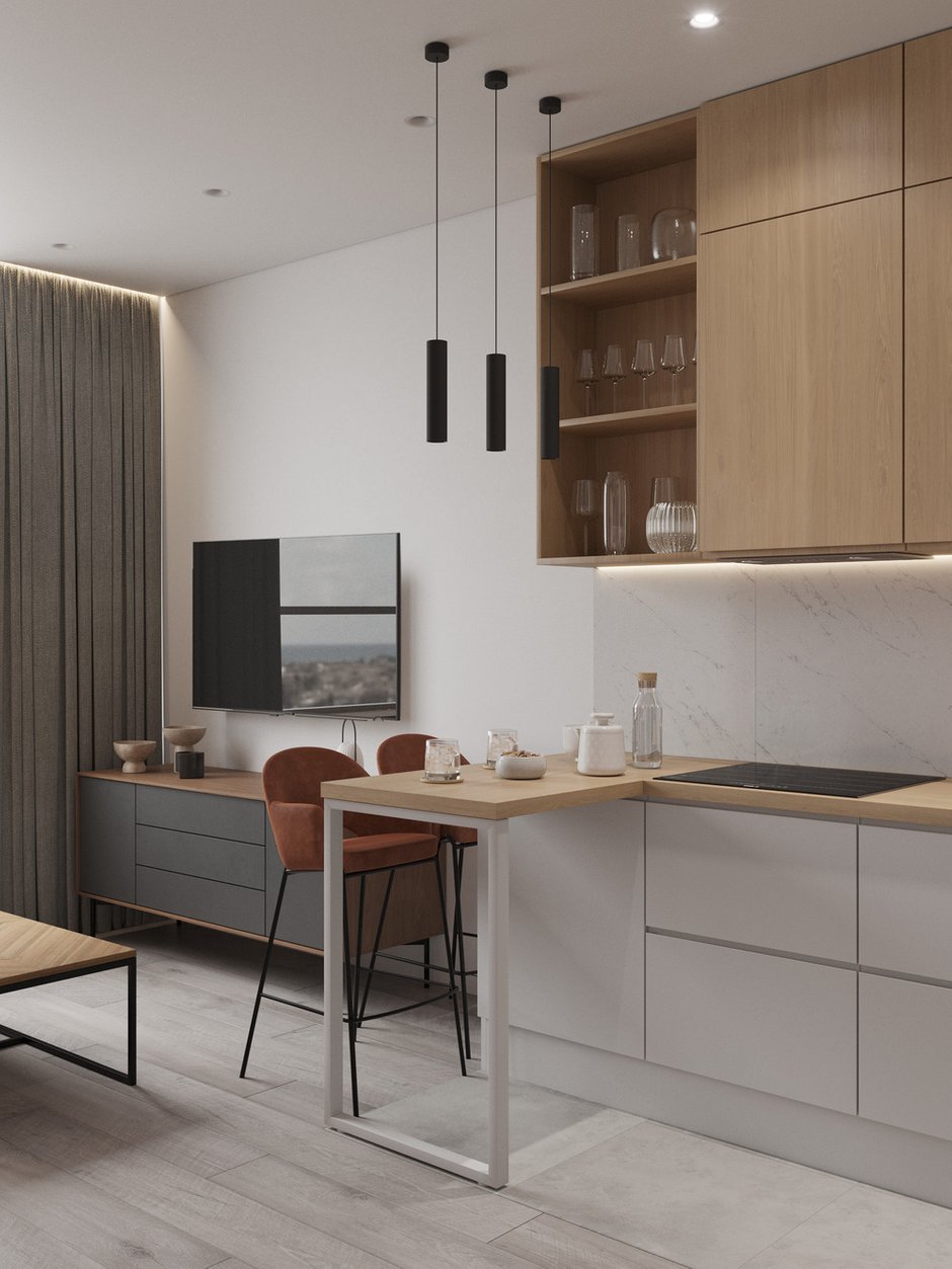 Фотография: Кухня и столовая в стиле Современный, Квартира, Минимализм, Проект недели, Москва, Монолитный дом, 3 комнаты, 60-90 метров, Анастасия Григорьева – фото на INMYROOM