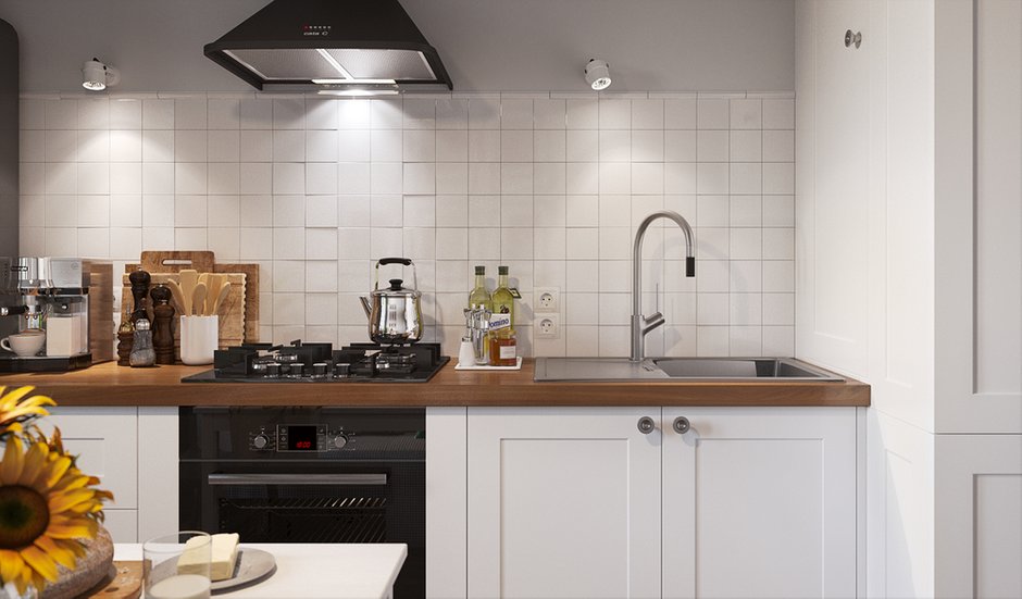 Фотография: Кухня и столовая в стиле Скандинавский, Квартира, Проект недели, Смоленск, Кирпичный дом, 1 комната, 40-60 метров, Анна Багрова, ПРЕМИЯ INMYROOM – фото на INMYROOM