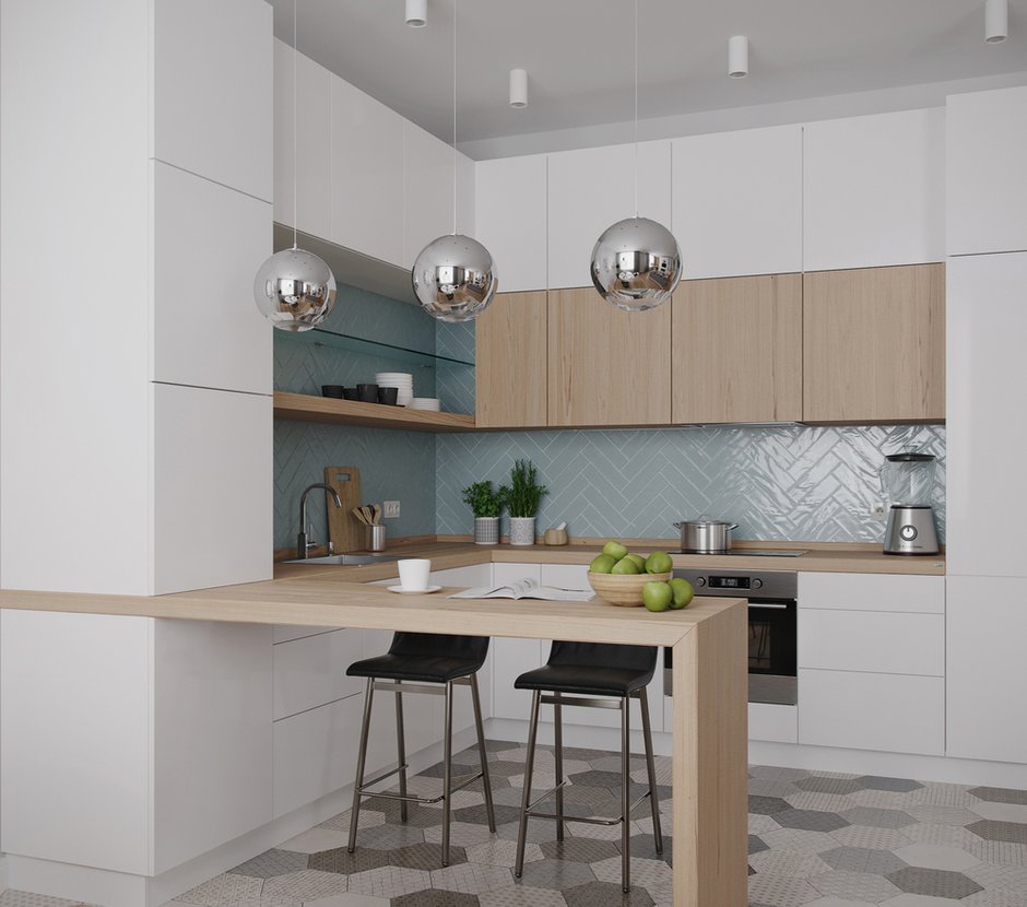 Фотография: Кухня и столовая в стиле Современный, Скандинавский, Квартира, Проект дня, Москва, Монолитный дом, 3 комнаты, Более 90 метров, Юлия Кандыбей, ЖК «Дом на Мосфильмовской» – фото на INMYROOM